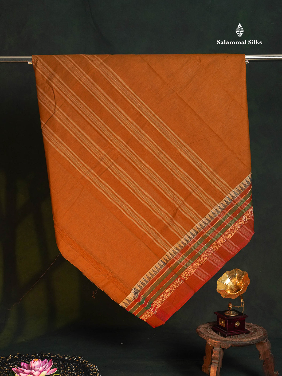 Chettinad Pure Cotton Saree - Rust Orange Colour Body Plain With Thread Work Border
