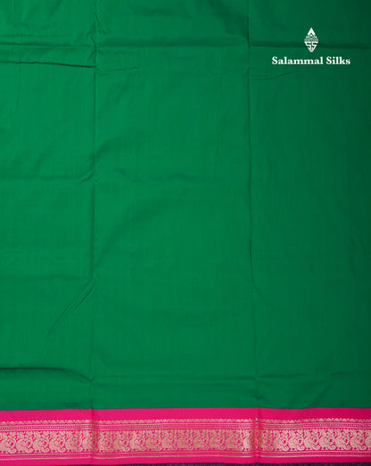 9.5 Yards Semi Silk Saree Saffire Green With Contrast Pink Traditional Border