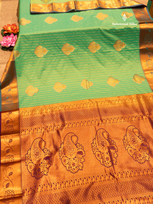 Saffire Green Colour Semi Silk Saree With Copper Zari Border