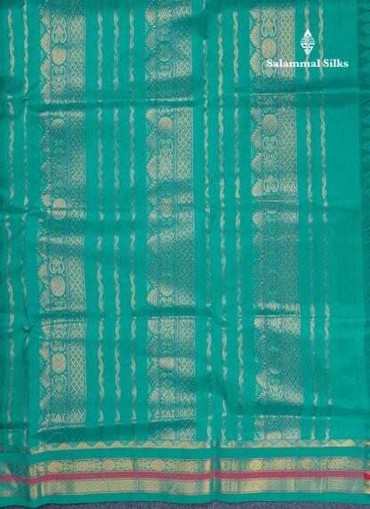 Beautiful Navy Blue Pure Silk Cotton Saree With Contrast Sapphire Green Traditional Border