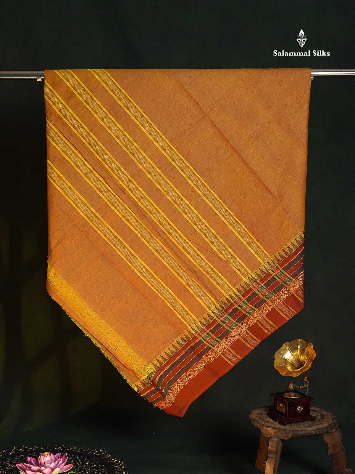 Chettinad Pure Cotton Saree - Rust Orange Colour Body Plain With Thread Work Border