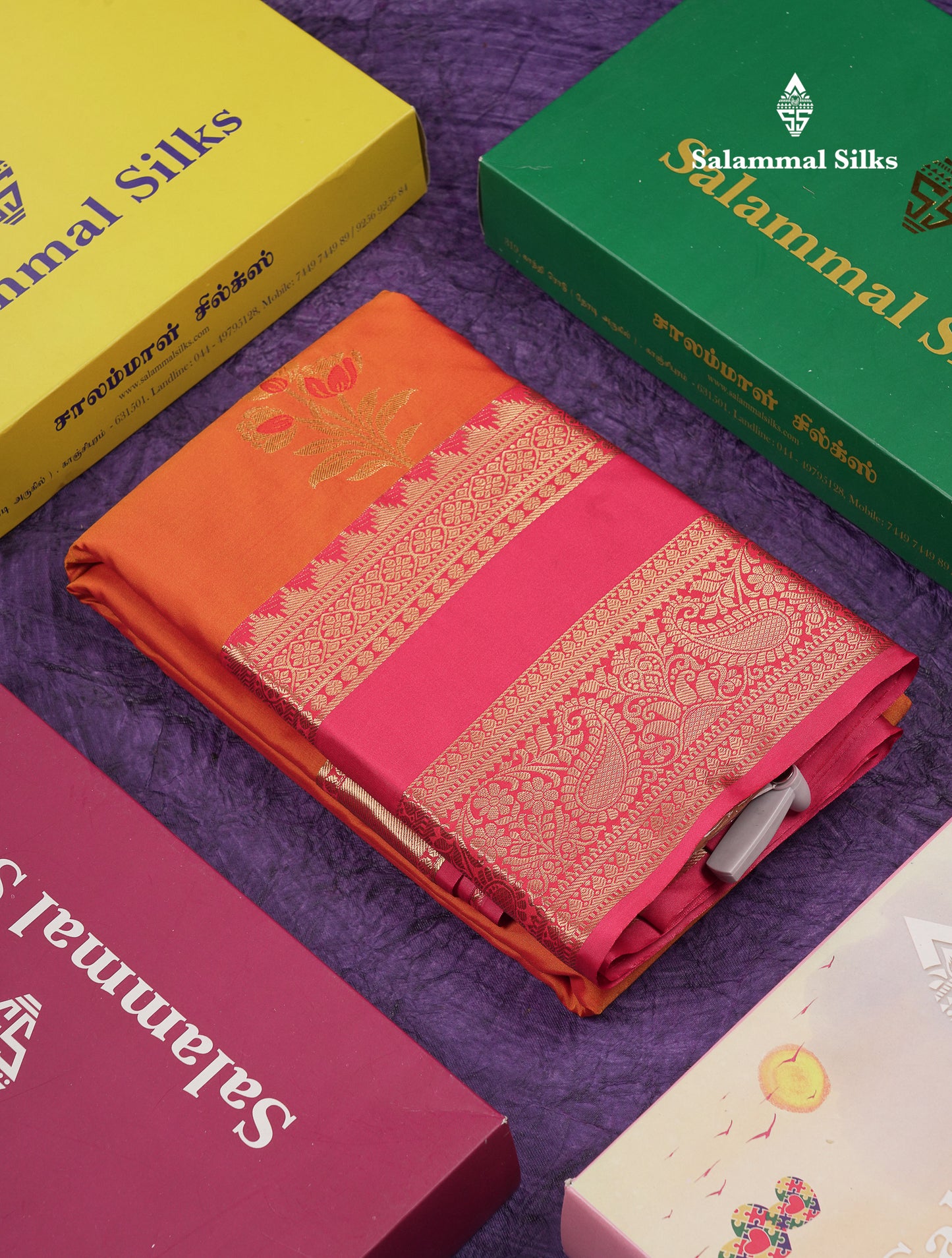 Beautiful Orange Semi Silk Saree With Contrast Chilly Reddish Pink Traditional Evening Morning Border