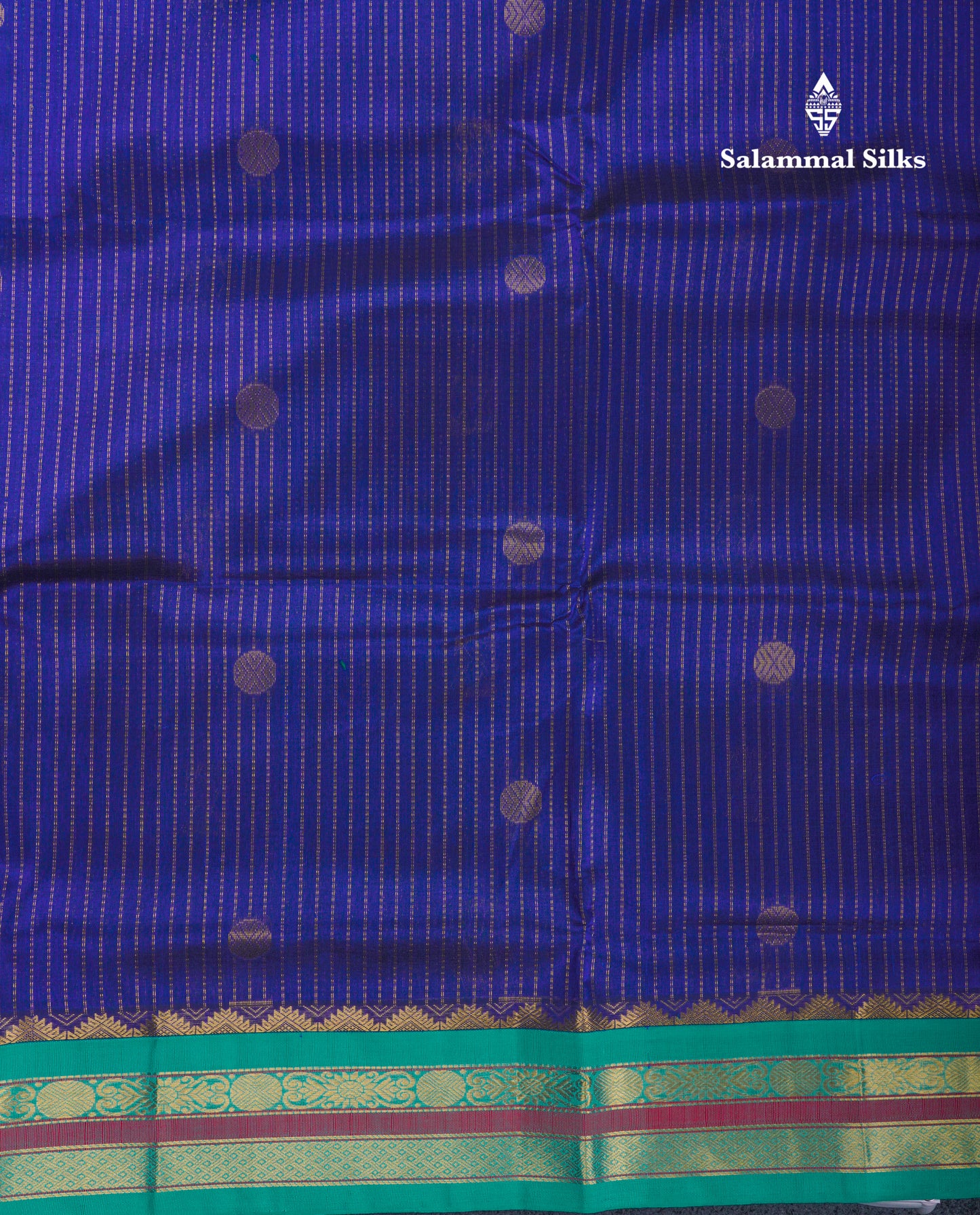 Beautiful Navy Blue Pure Silk Cotton Saree With Contrast Sapphire Green Traditional Border
