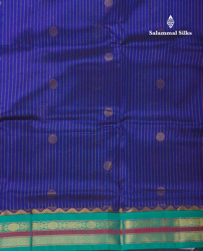 Beautiful Navy Blue Pure Silk Cotton Saree With Contrast Sapphire Green Traditional Border