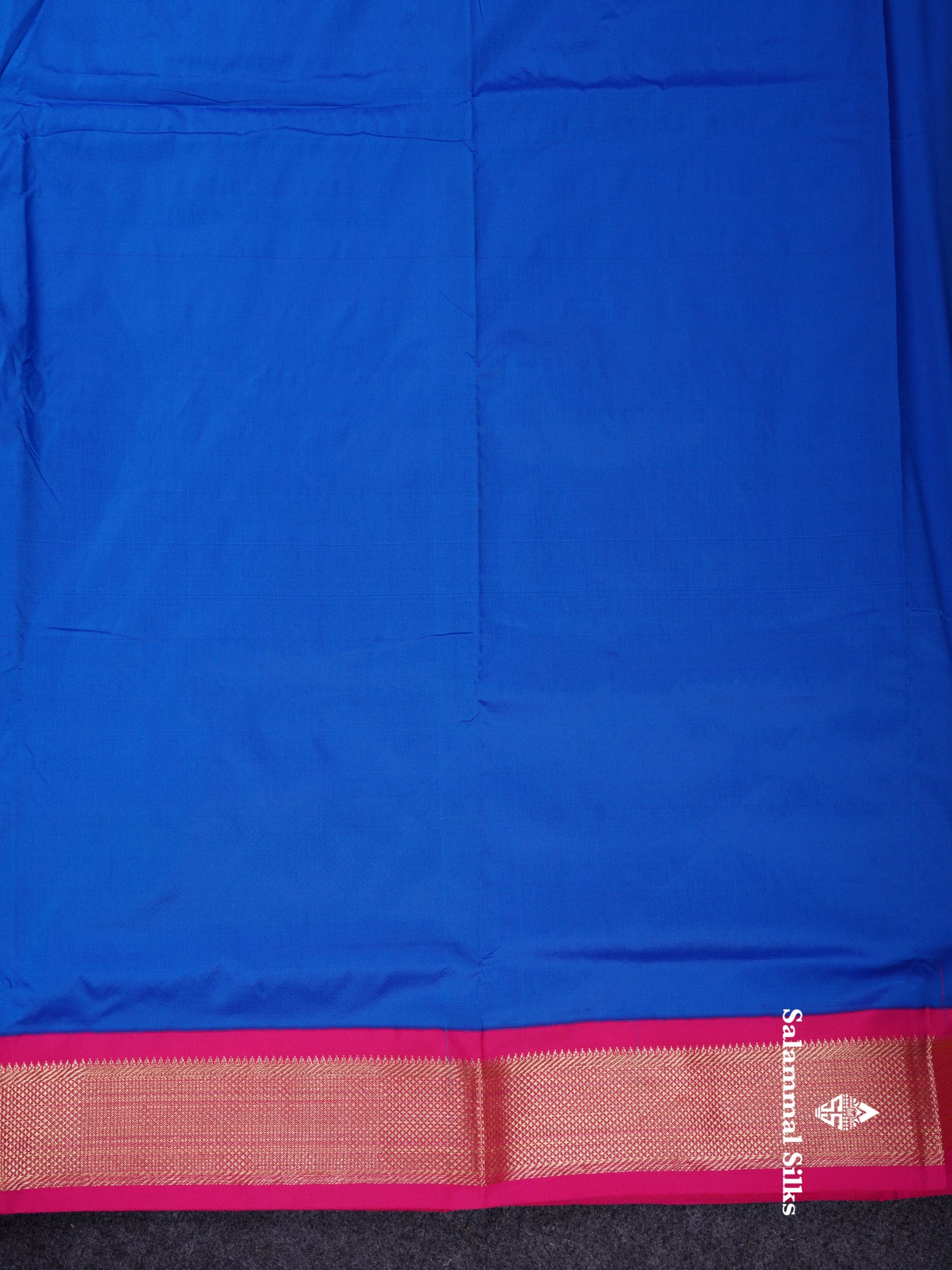 9.5 Yards Semi Silk Saree Royal Blue With Contrast Pink Traditional Border