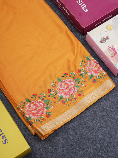 Bottle Green Plain Semi Crepe Silk Saree With Embroidery Work Border