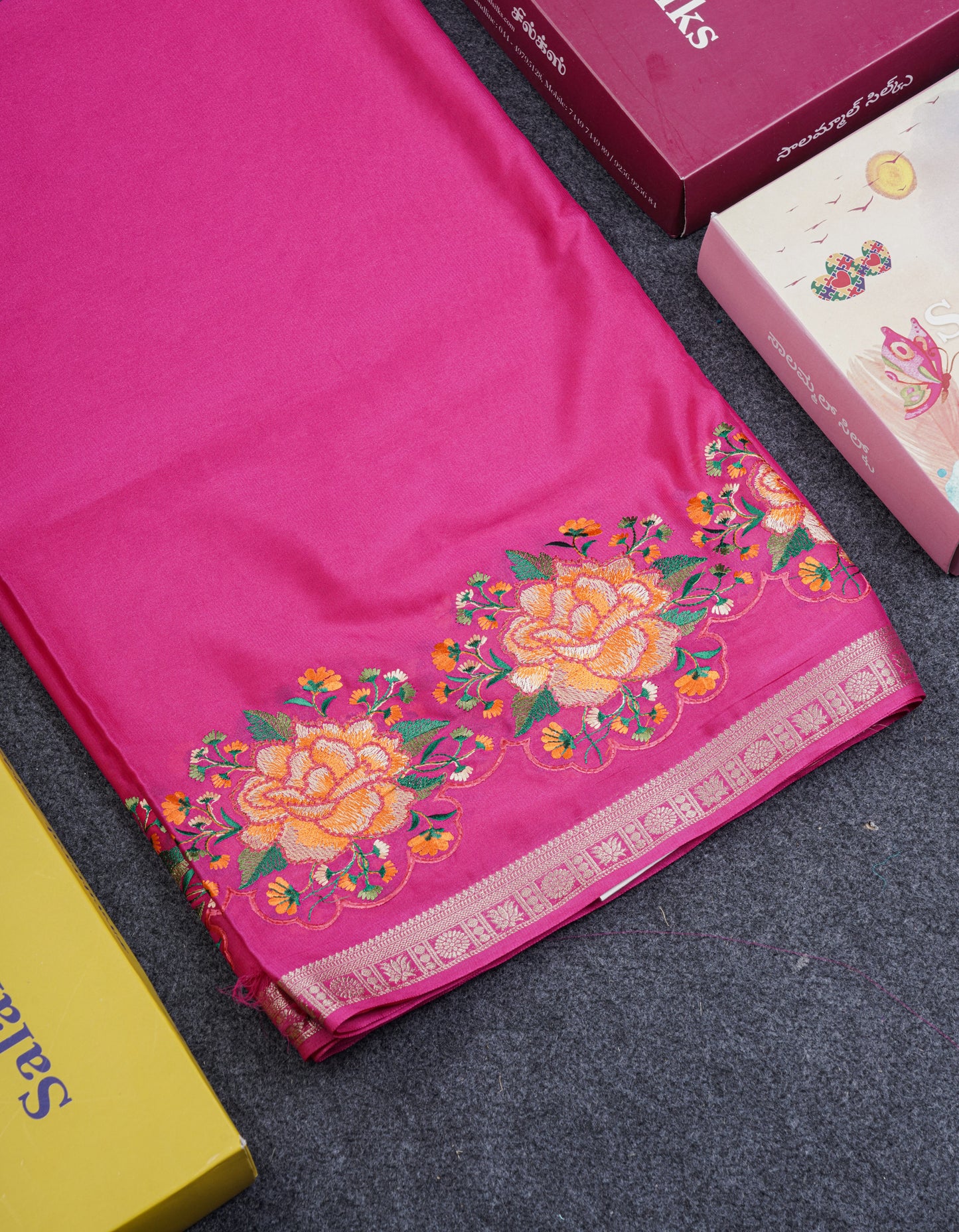 Bottle Green Plain Semi Crepe Silk Saree With Embroidery Work Border