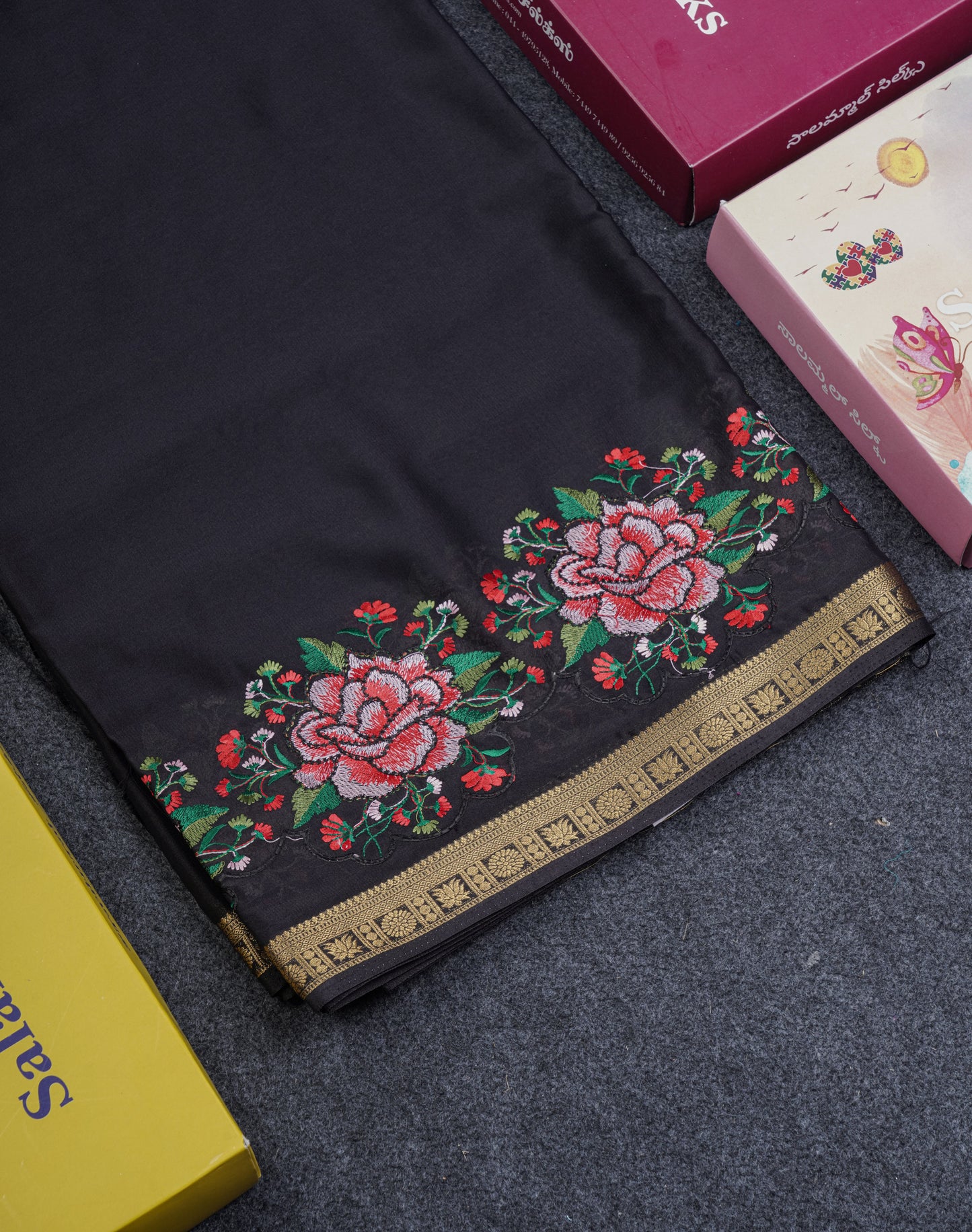 Bottle Green Plain Semi Crepe Silk Saree With Embroidery Work Border