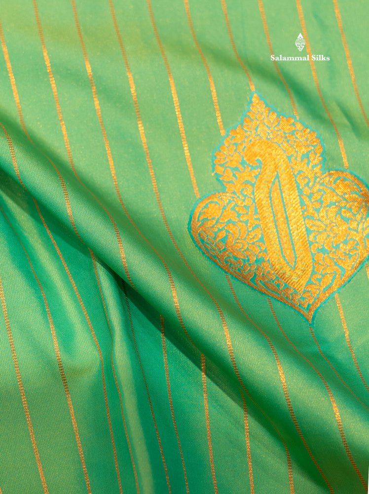 Saffire Green Colour Semi Silk Saree With Copper Zari Border