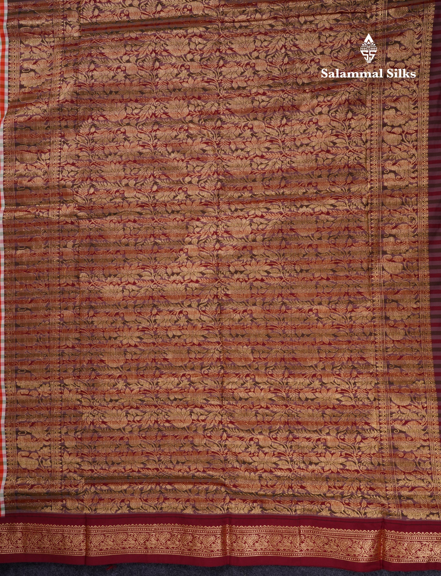 9.5 Yards Semi Silk Saree Red & White Checks With Contrast Maroon Traditional Border
