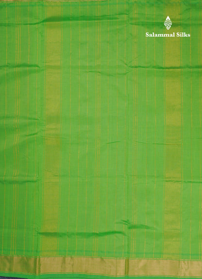 Beautiful Sapphire Green Semi Silk Cotton Saree With Contrast Navy Blue Blouse