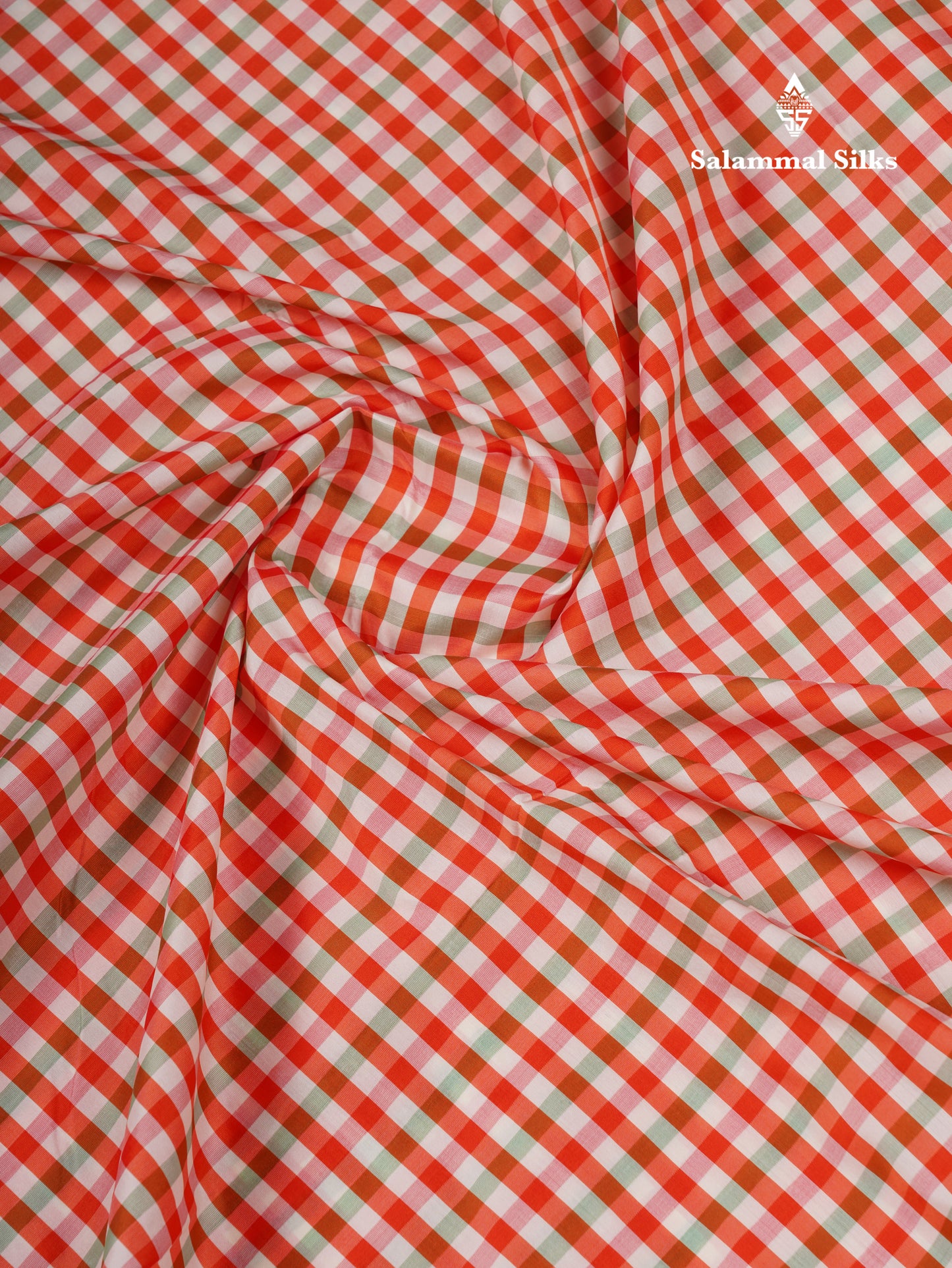 9.5 Yards Semi Silk Saree Red & White Checks With Contrast Maroon Traditional Border