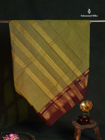 Chettinad Pure Cotton Saree - Light Brown Colour Body Plain With Dual Tone Bottle Green Border