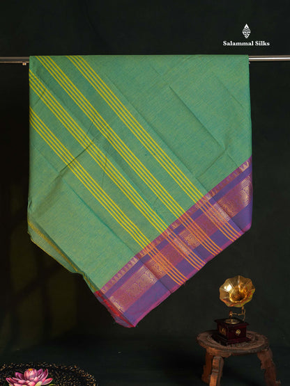 Chettinad Pure Cotton Saree - Light Brown Colour Body Plain With Dual Tone Bottle Green Border