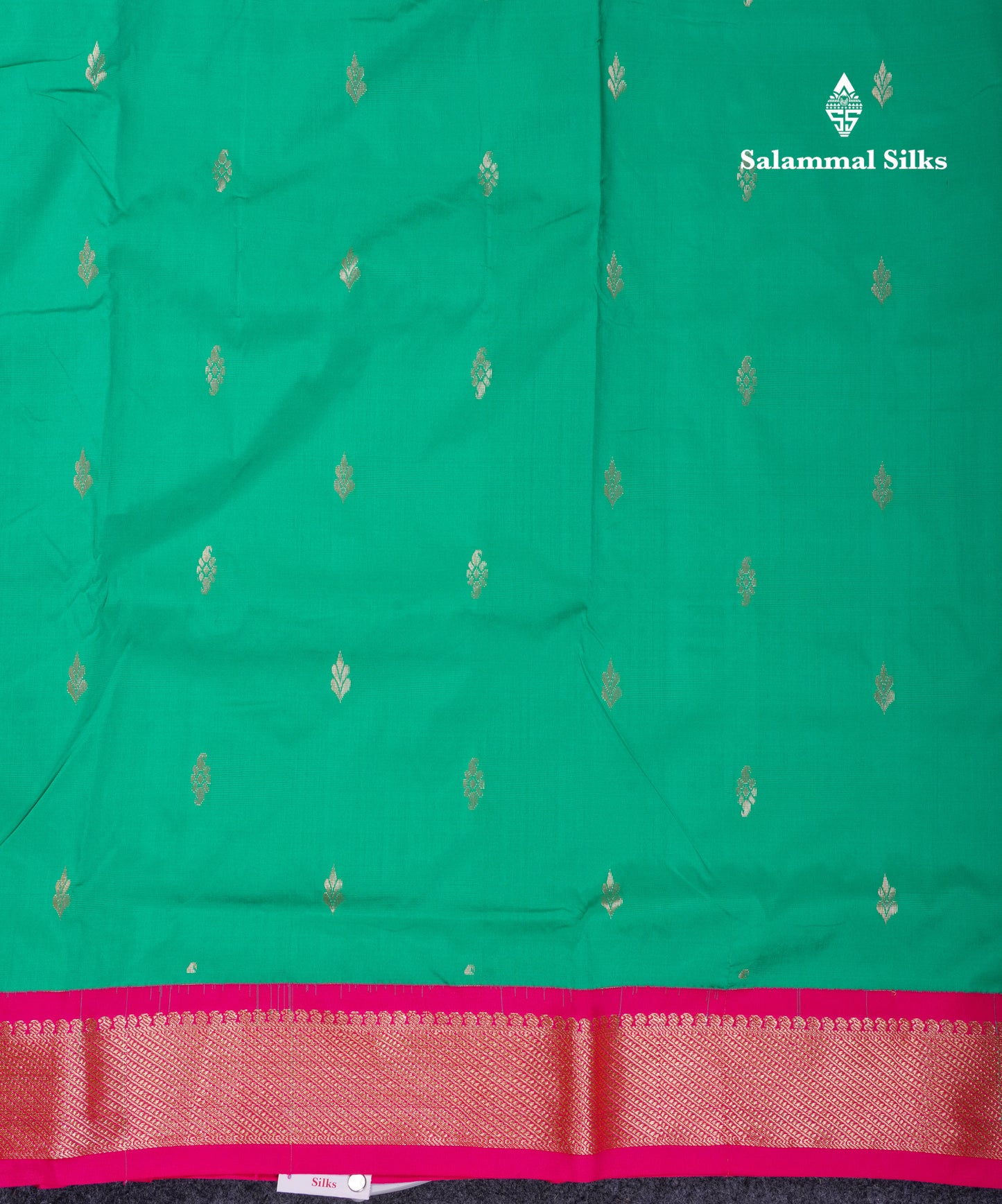 9.5 Yards Semi Silk Saree Sapphire Green With Contrast Pink Traditional Border