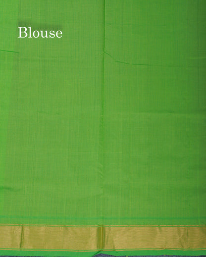 Beautiful Sapphire Green Semi Silk Cotton Saree With Contrast Navy Blue Blouse