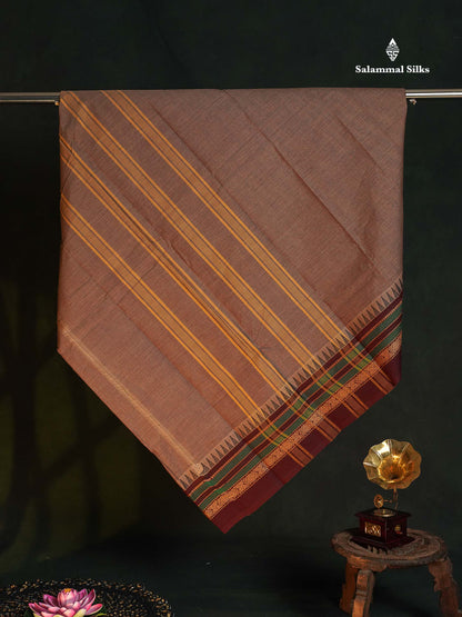 Chettinad Pure Cotton Saree - Rust Orange Colour Body Plain With Thread Work Border