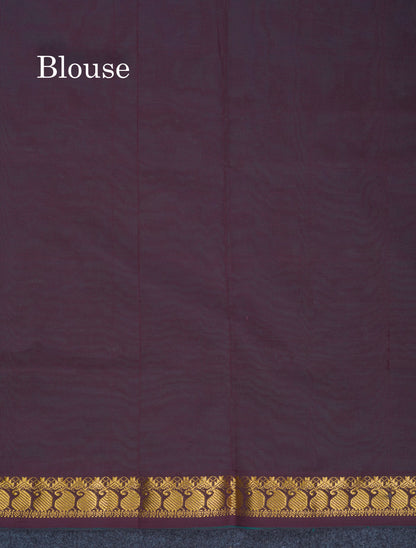 Beautiful Dark Purple Plain Semi Silk Cotton Saree With Contrast Olive Green Blouse