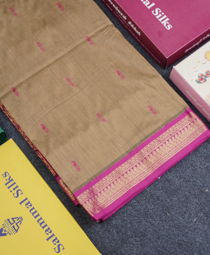 Mehandi Green Kalyani Cotton Saree With Contrast Pink Border