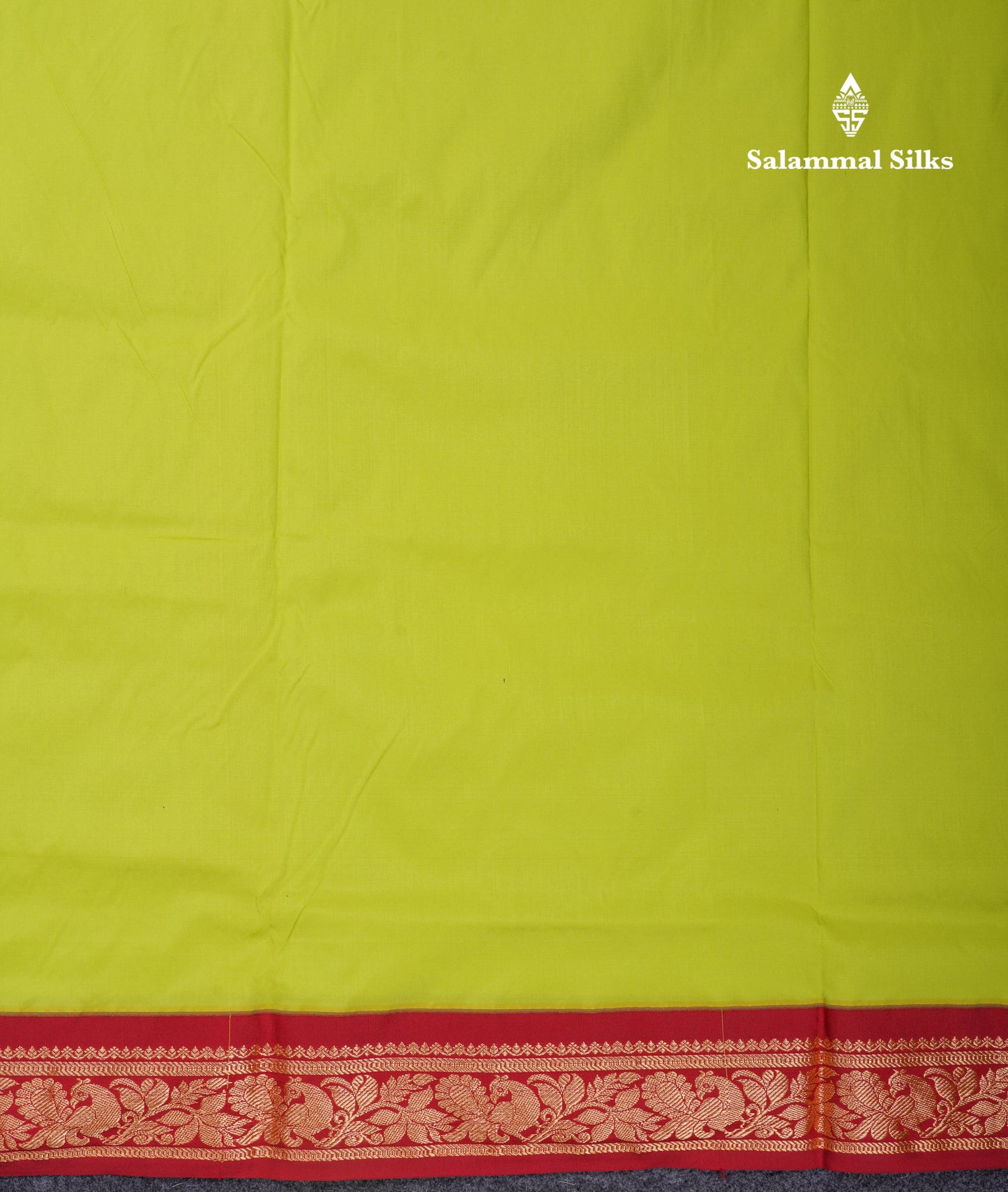 11 Yards Plain Semi Silk Saree Parrot Green with Contrast Dark Maroon Border