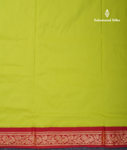 11 Yards Plain Semi Silk Saree Parrot Green with Contrast Dark Maroon Border