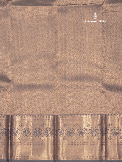 Grey Colour Pure Kanjivaram Silk Saree With Gold Zari Border