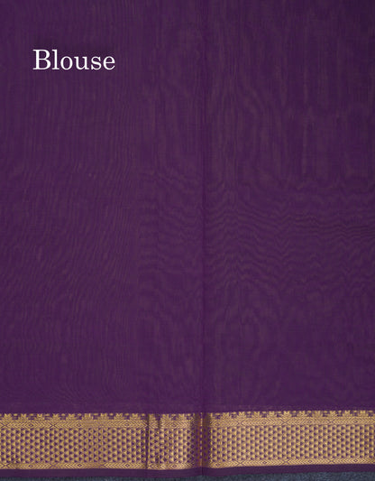 Olive Green Plain Semi Silk Cotton Saree With Contrast Dark Violet Blouse