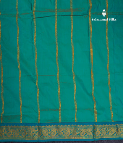 11 Yards Plain Semi Silk Saree Pink with Contrast Peacock Green Traditional Border