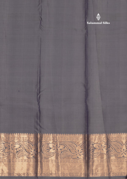 Grey Colour Pure Kanjivaram Silk Saree With Gold Zari Border