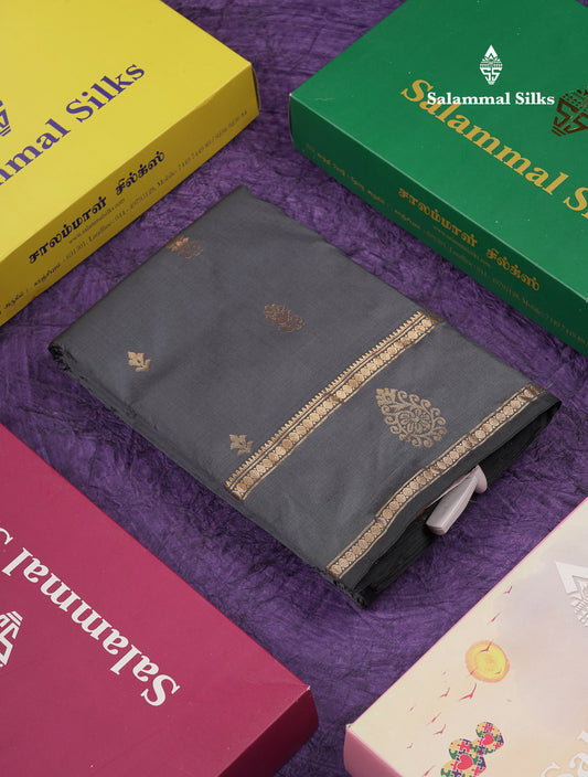 Beautiful Grey Semi Silk Saree With Tarditional Rettapet Border
