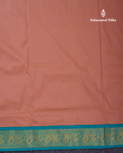 11 Yards Plain Semi Silk Saree Pink with Contrast Peacock Green Traditional Border