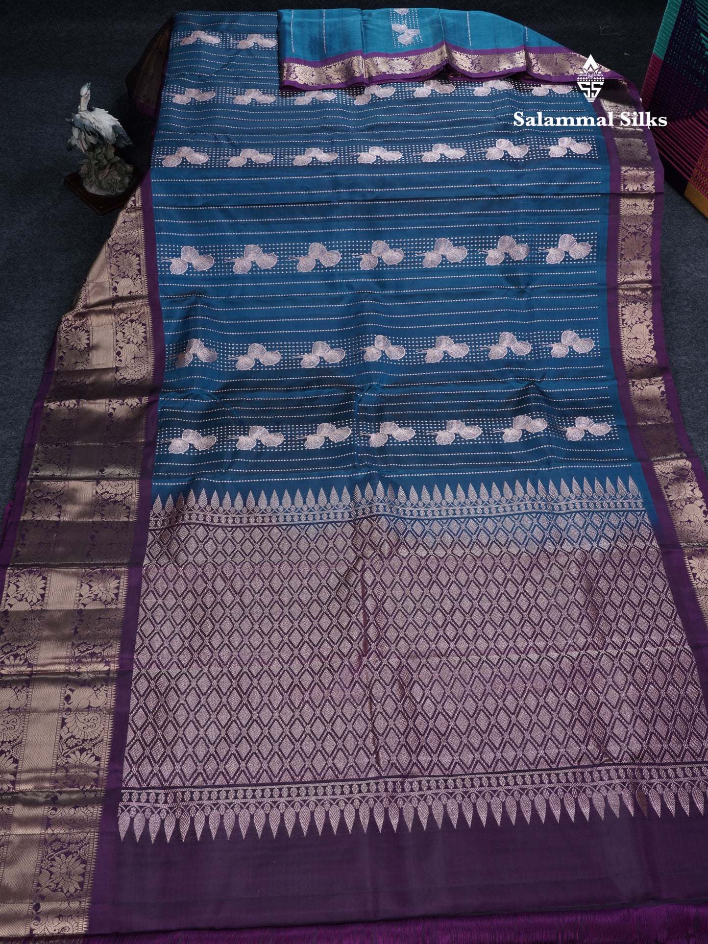 Ramar Blue Puremix Silk Saree With Contrast Purple Long Traditional Border