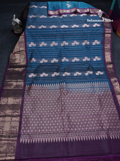 Ramar Blue Puremix Silk Saree With Contrast Purple Long Traditional Border