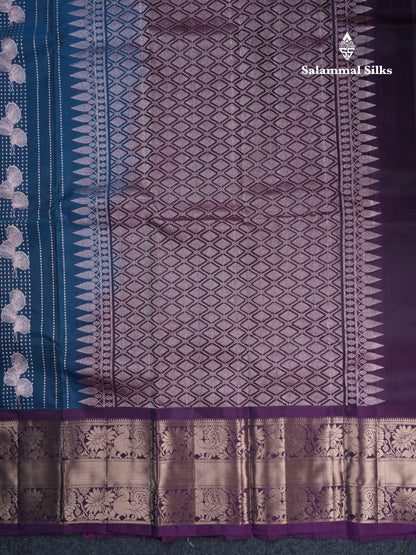 Ramar Blue Puremix Silk Saree With Contrast Purple Long Traditional Border