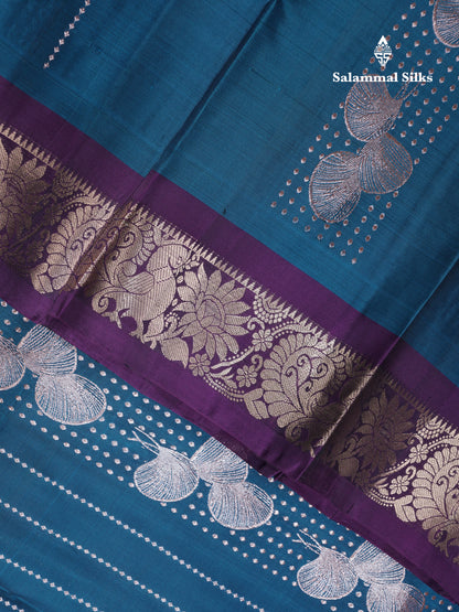 Ramar Blue Puremix Silk Saree With Contrast Purple Long Traditional Border