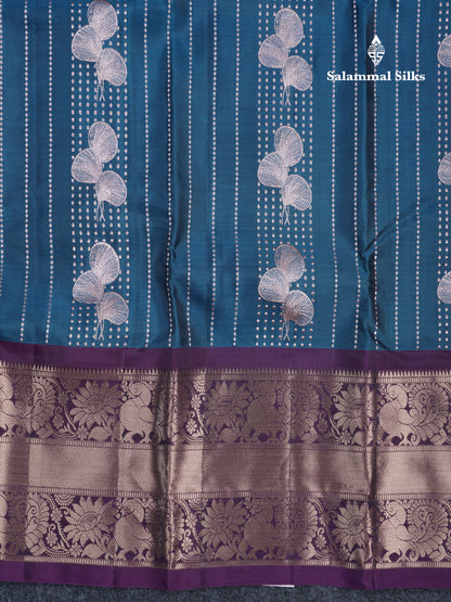 Ramar Blue Puremix Silk Saree With Contrast Purple Long Traditional Border