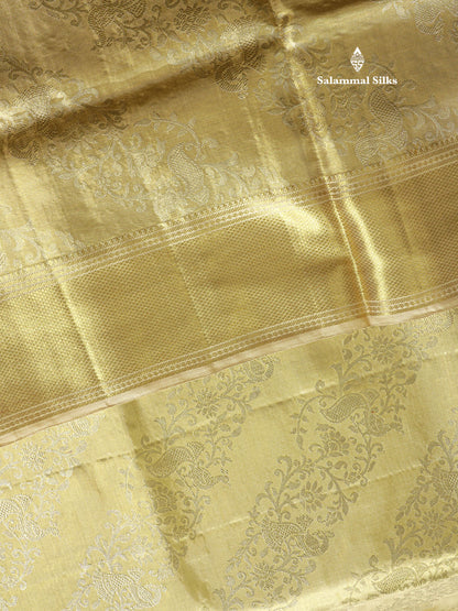 Sandal Tissue Bridal Pure Kanjivaram Silk Saree With Self Long Traditional Border