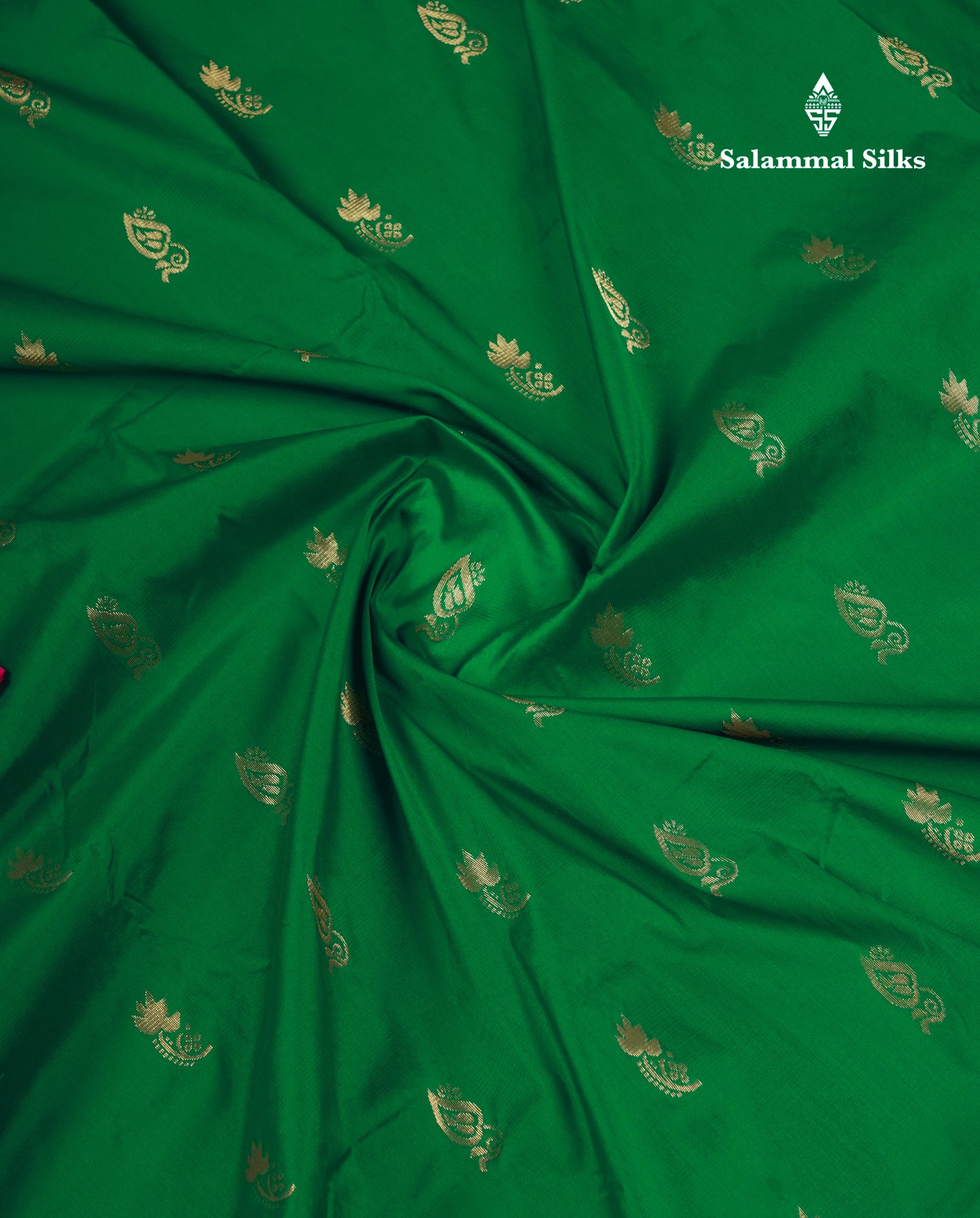 9.5 Yards Semi Silk Saree Bottle Green With Contrast Pink Traditional Border