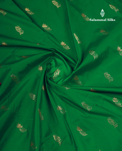 9.5 Yards Semi Silk Saree Bottle Green With Contrast Pink Traditional Border