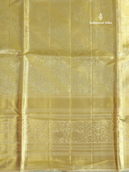 Sandal Tissue Bridal Pure Kanjivaram Silk Saree With Self Long Traditional Border