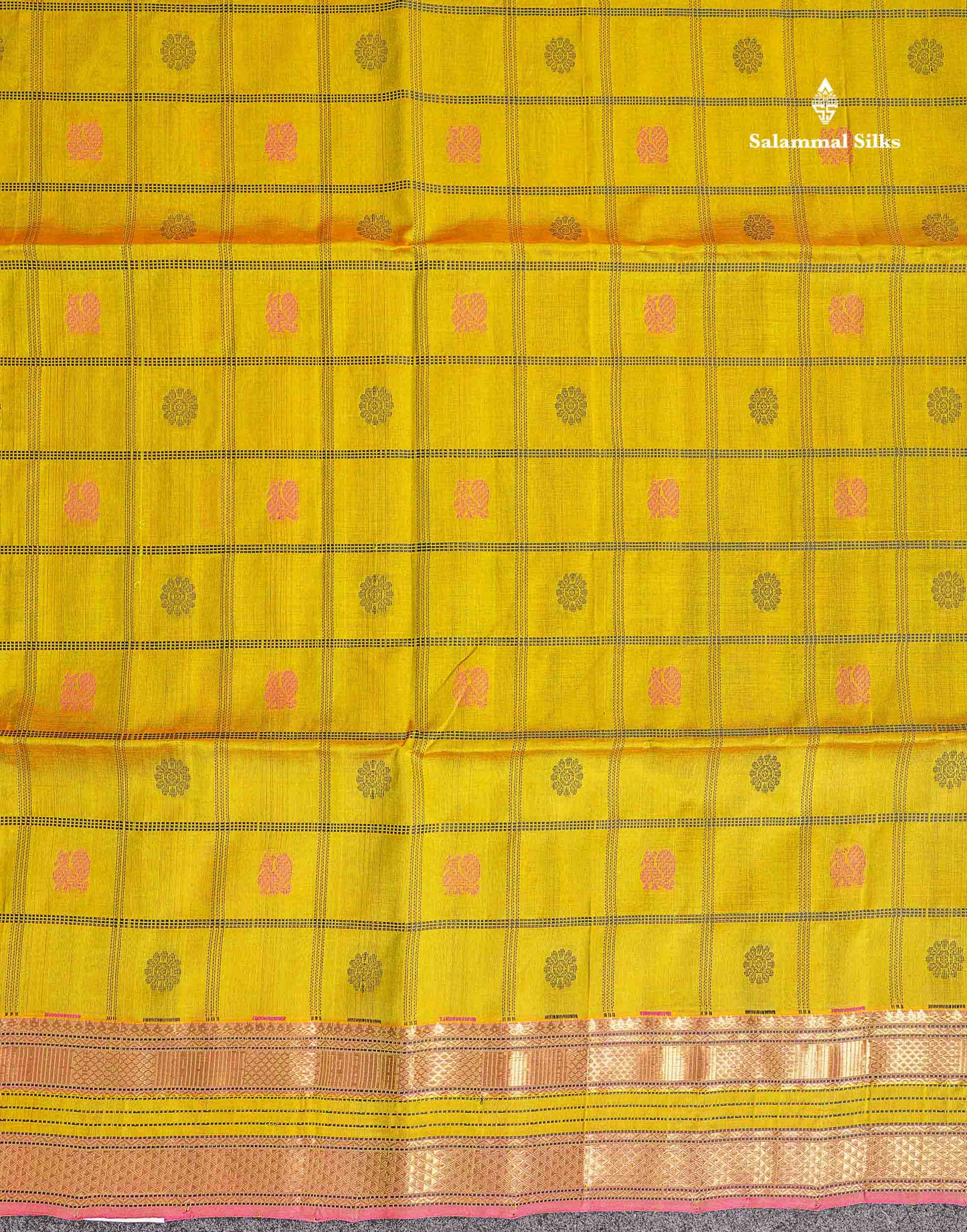 Pure Silk Cotton Saree - Manthulir Green Colour Body Checks With Thread Butta & Traditional Border