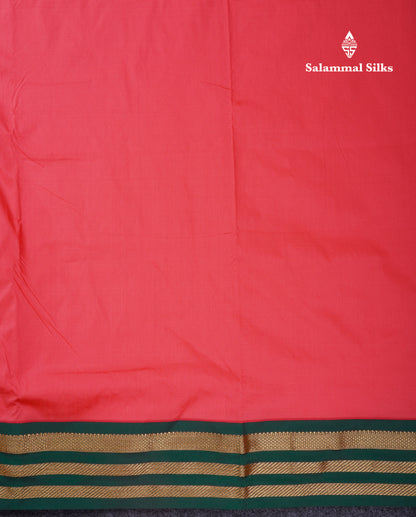9.5 Yards Semi Silk Saree Peacock Green With Contrast Pink Traditional Border