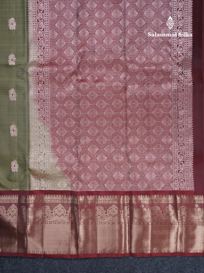 Olive Green Meenakari Work Puremix Silk Saree With Contrast Maroon Border