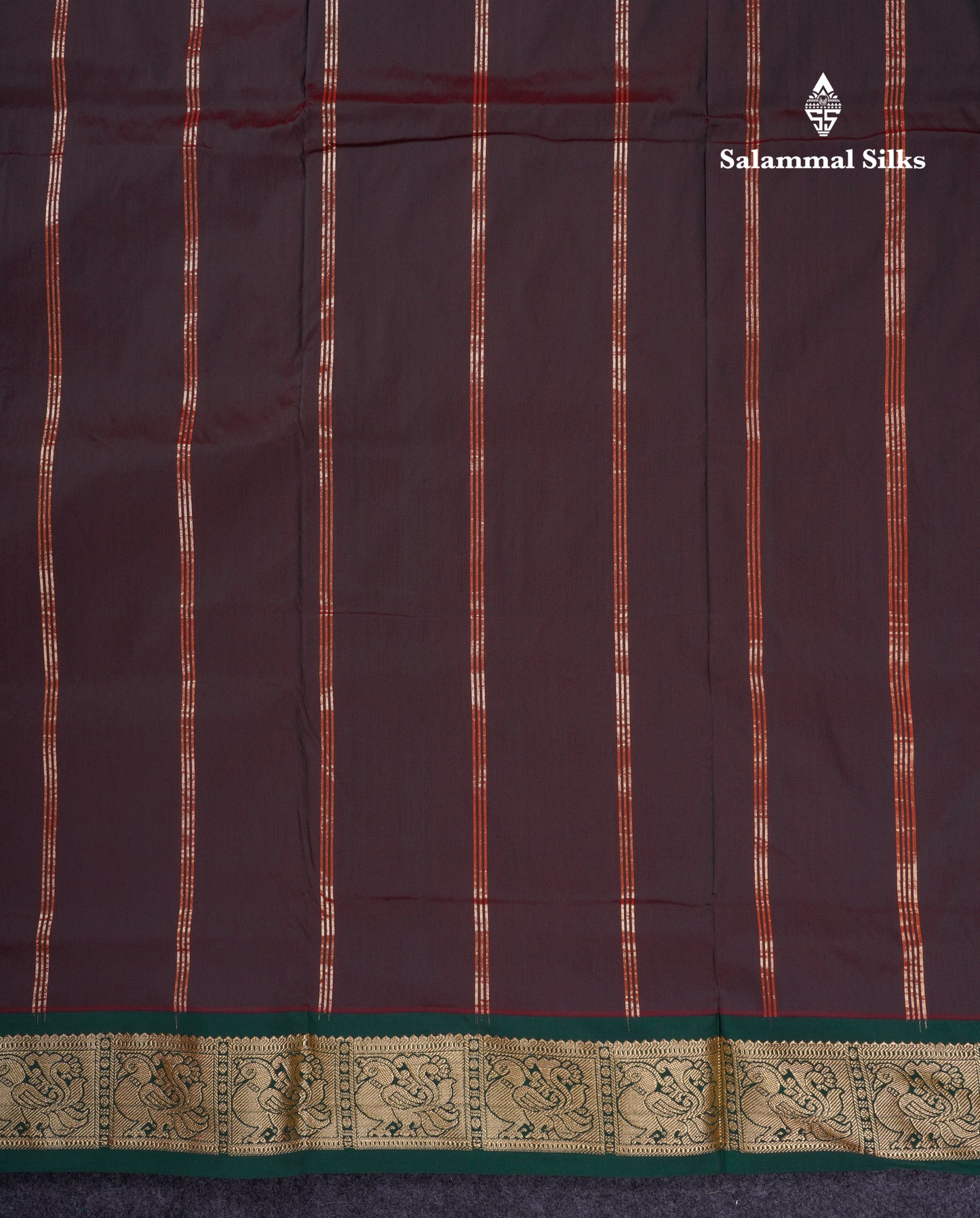 9.5 Yards Semi Silk Saree Light Orange With Contrast Bottle Green Traditional Border