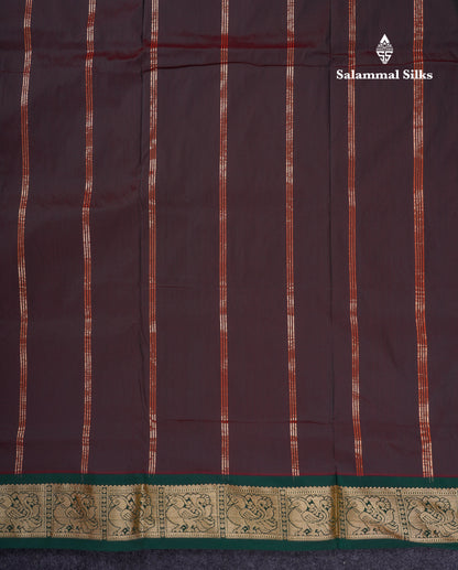 9.5 Yards Semi Silk Saree Light Orange With Contrast Bottle Green Traditional Border