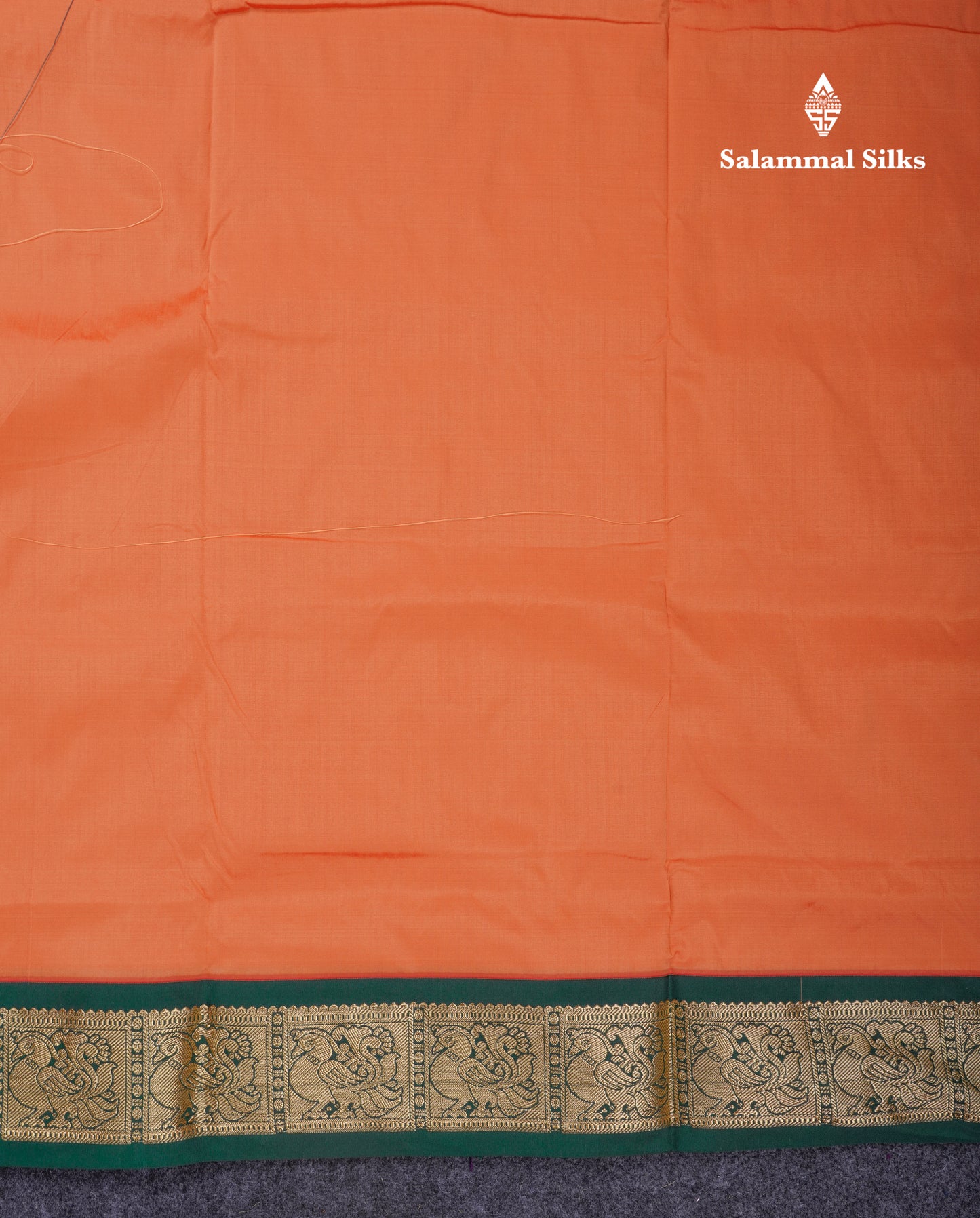 9.5 Yards Semi Silk Saree Light Orange With Contrast Bottle Green Traditional Border