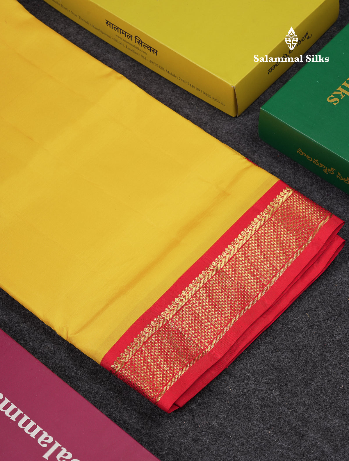 Korvai Beautiful Yellow 10 Yards Pure Silk Saree With (4.1 inch) Contrast Chilly Red Traditional Border