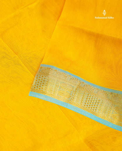 Pure Silk Cotton Saree - Yellow Colour Body Plain With Traditional Border | 10 Yards
