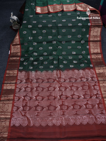 Green Shade Meenakari Work Puremix Silk Saree With Contrast Reddish Maroon Border