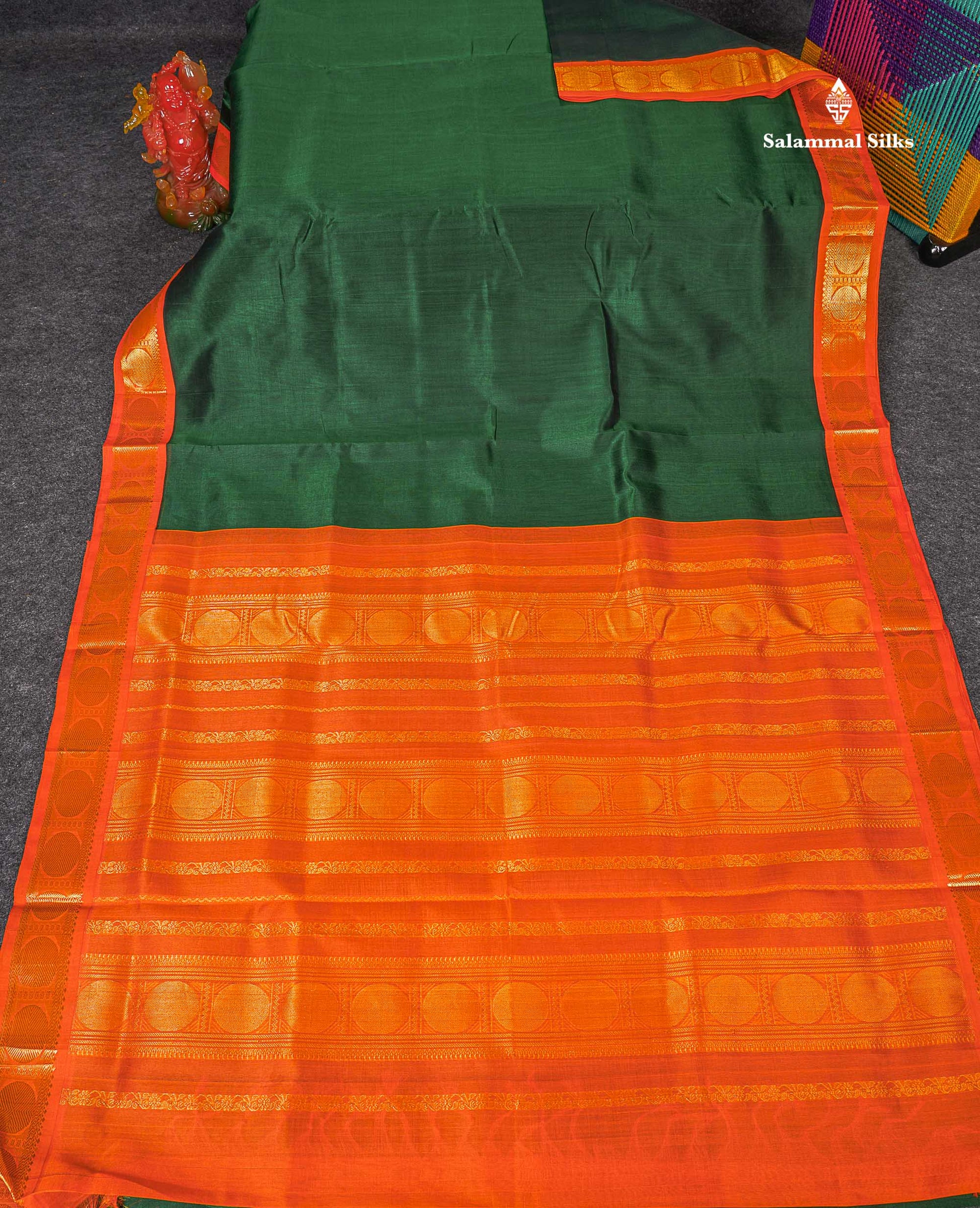 Full View Of Bottle Green Pure Silk Cotton Saree 